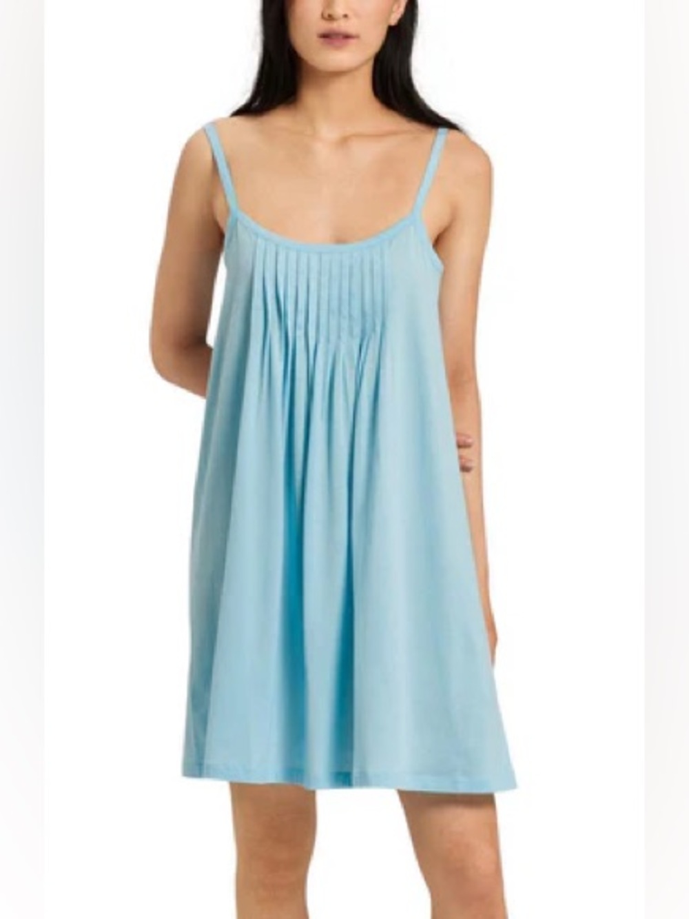 Hanro Juliet Pleated Bib Babydoll Chemise in Soft Cyan